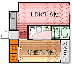 リーベ上東雲 4階1LDKの間取り