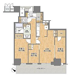 ジオタワー大阪十三 3LDKの間取図画像