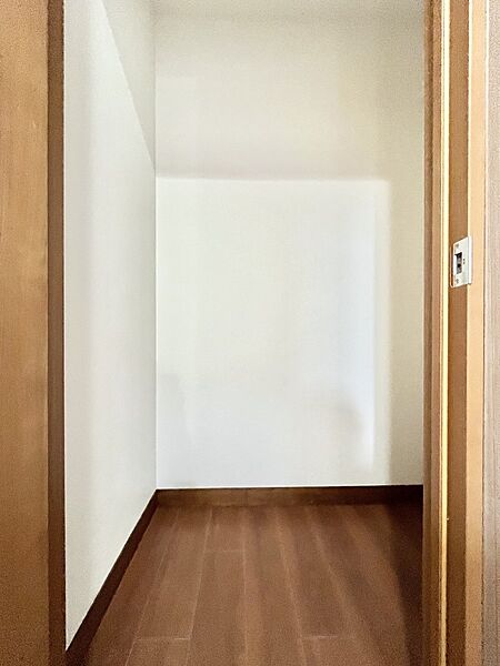 廊下収納。掃除道具や季節の小物を収納することができます。