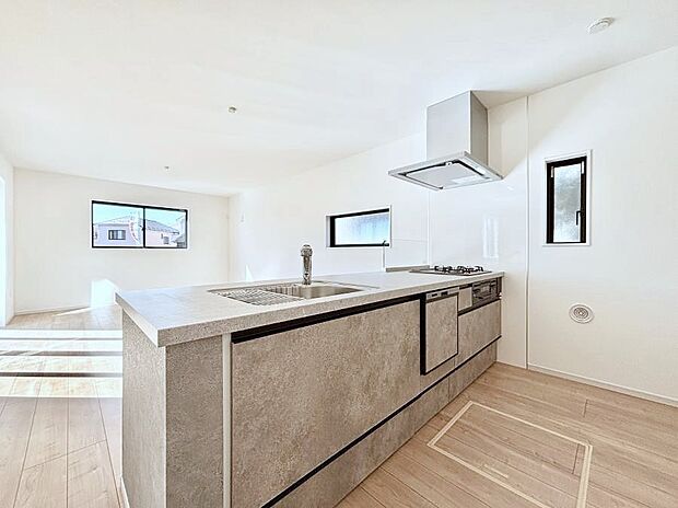 食洗機・浄水器・3ツ口コンロなどデザイン性も機能性も兼ね備えたシステムキッチン！