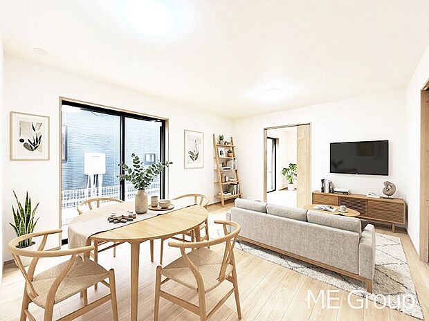 家族の和やかな会話が聞こえてきそう。開放感のあるリビングです。※家具はCGです