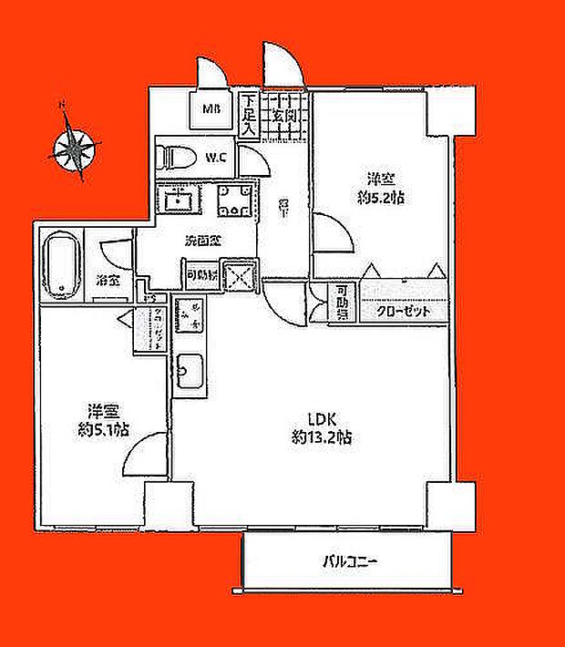 コスモ船橋宮本(2LDK) 3階の間取り