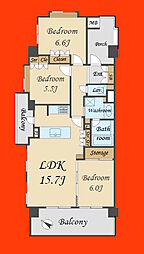 アンビシャス松戸六高台 3LDKの間取図画像