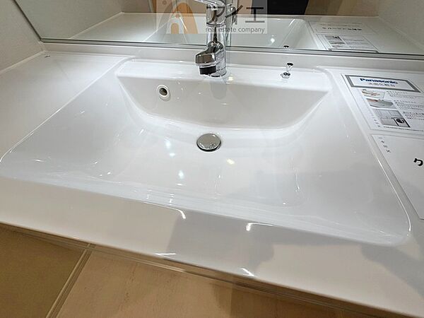 三面鏡にハンドシャワー付き、使いやすい洗面台