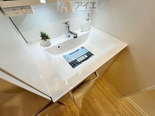 三面鏡にハンドシャワー付き、使いやすい洗面台