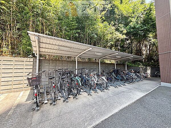 広々スペースの駐輪場はご家族の自転車を置くことができます