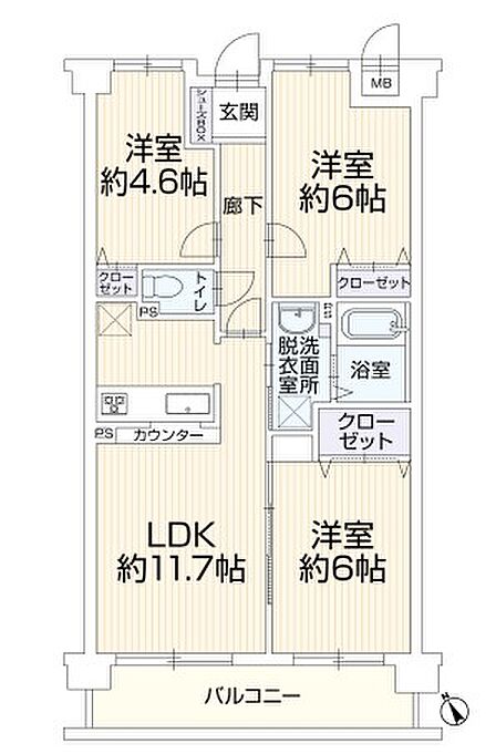 3LDK、専有面積61.55m2、バルコニー面積8.26m2、室内リフォーム。お気軽にお問合せ下さい。