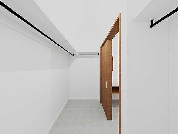 パウダールームは部屋干しできるようになっており、乾いたらそのままファミリークローゼットへと収納していただけます♪