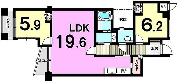 シティマンション南福岡II(2LDK) 3階の間取り