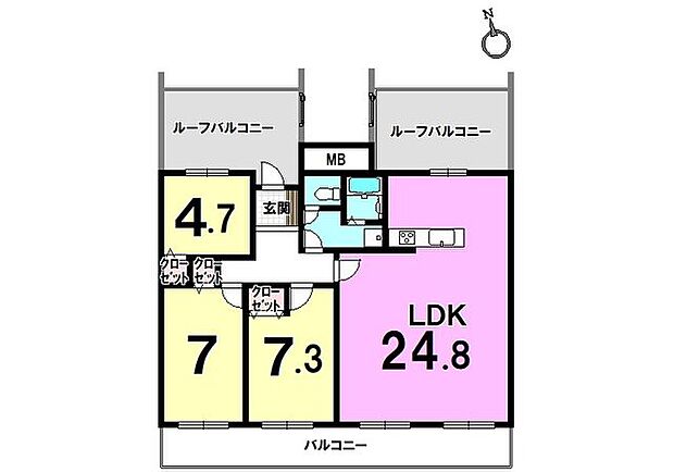 日商岩井南福岡マンション(3LDK) 4階の間取り