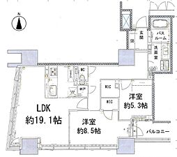 プレミストタワー靱本町 2LDKの間取図画像