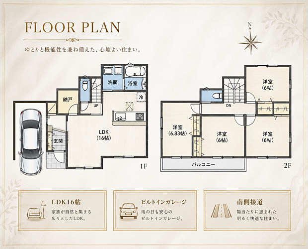 ☆現地外観写真☆FirstTown☆子育てに適した住環境☆土地30坪☆日当たり良好☆閑静な住宅街☆書斎・庭・南面バルコニー・ビルトインガレージ☆桜丘北小学校まで徒歩5分☆前道4.7m☆