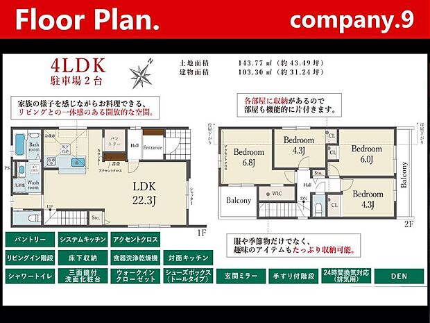 ☆現地外観写真☆Terrechez☆憧れの香里ケ丘☆土地43坪☆車2台OK☆日当たり良好☆閑静な住宅街☆LDK22.3帖☆庭・パントリー・WIC・南面バルコニー・書斎カウンター☆前道5.9m☆