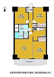 北弐十条マンションB棟 3LDKの間取図画像