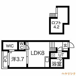 ミカーサ 2階1LDKの間取り