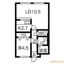 サンデンハイツ 6階1LDKの間取り