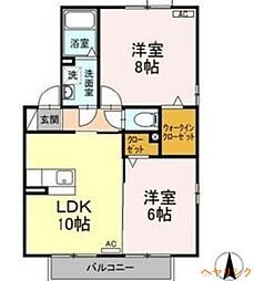 ロイヤルタウン　D 2階2LDKの間取り