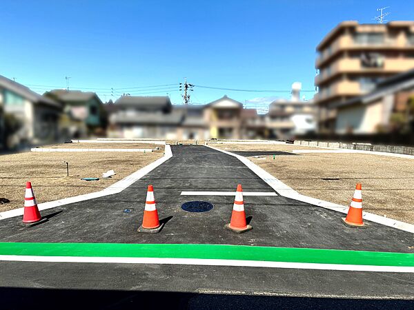 開発による道路南から