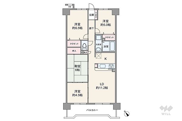 間取りは専有面積76.05平米の4LDK。全居室洋室仕様の縦長リビングプラン。縦長のLDKと個室2部屋がそれぞれ続き間になっているため、生活シーンに合わせてフレキシブルに部屋をつなげられます。