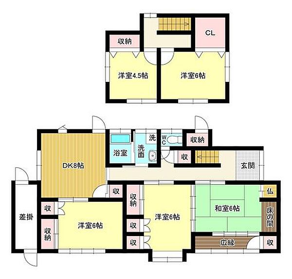 1階に6帖3部屋とDK、2階に2部屋の5DK♪収納も各部屋あり暮らしやすい間取り♪