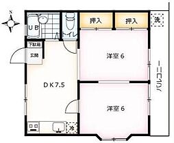 西武拝島線 西武立川駅 徒歩20分の賃貸アパート 2階2DKの間取り