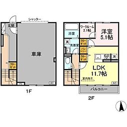 多摩都市モノレール 上北台駅 徒歩12分の賃貸アパート 2階1LDKの間取り