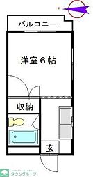 JR中央線 国分寺駅 徒歩18分の賃貸マンション 2階1Kの間取り