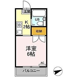 JR青梅線 昭島駅 徒歩20分の賃貸アパート 1階1Kの間取り
