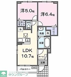 JR中央線 立川駅 バス40分 三ツ木下車 徒歩5分の賃貸アパート 1階2LDKの間取り