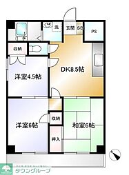 シャトーミノル 4階3DKの間取り