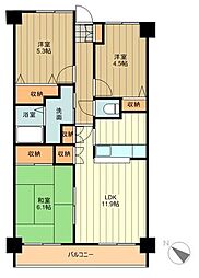 JR中央線 立川駅 徒歩7分の賃貸マンション 5階3LDKの間取り