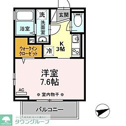 JR中央線 立川駅 徒歩15分の賃貸アパート 2階1Kの間取り