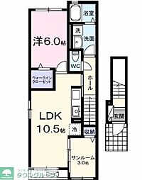 西武多摩湖線 武蔵大和駅 徒歩7分の賃貸アパート 2階1LDKの間取り