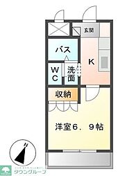 西武新宿線 東村山駅 徒歩3分の賃貸マンション 2階1Kの間取り