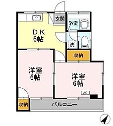 JR中央線 立川駅 徒歩14分の賃貸アパート 2階2DKの間取り