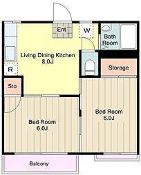 JR八高線 北八王子駅 徒歩16分の賃貸アパート 2階2DKの間取り