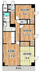 西武新宿線 花小金井駅 徒歩20分の賃貸マンション 4階3LDKの間取り