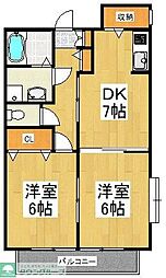 西武池袋線 清瀬駅 徒歩14分の賃貸アパート 2階2DKの間取り
