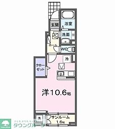 JR青梅線 昭島駅 徒歩7分の賃貸アパート 1階ワンルームの間取り