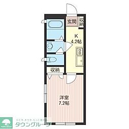 西武新宿線 東村山駅 徒歩8分の賃貸アパート 1階1Kの間取り