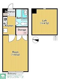 JR中央線 西国分寺駅 徒歩4分の賃貸アパート 2階1Kの間取り