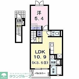 多摩都市モノレール 柴崎体育館駅 徒歩2分の賃貸アパート 2階1LDKの間取り