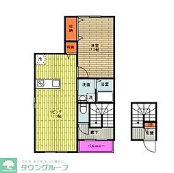 西武新宿線 花小金井駅 徒歩17分の賃貸アパート 2階1LDKの間取り