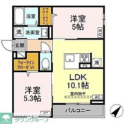 JR中央線 立川駅 徒歩14分の賃貸アパート 3階2LDKの間取り