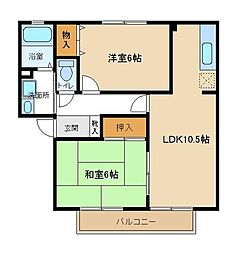 西武拝島線 武蔵砂川駅 徒歩12分の賃貸アパート 2階2LDKの間取り