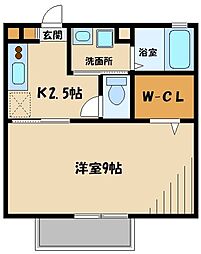 西武新宿線 東村山駅 徒歩16分の賃貸アパート 2階1Kの間取り