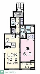 西武拝島線 拝島駅 徒歩5分の賃貸アパート 1階1LDKの間取り