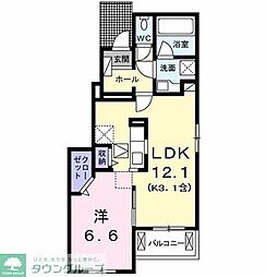 多摩都市モノレール 上北台駅 徒歩15分の賃貸アパート 1階1LDKの間取り