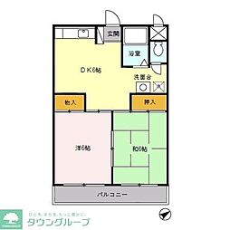 JR青梅線 拝島駅 徒歩5分の賃貸マンション 1階2DKの間取り