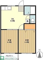 JR青梅線 昭島駅 徒歩11分の賃貸アパート 2階2DKの間取り